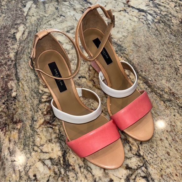 Ann Taylor Pink and White Wedge Sandals - Picture 3 of 10